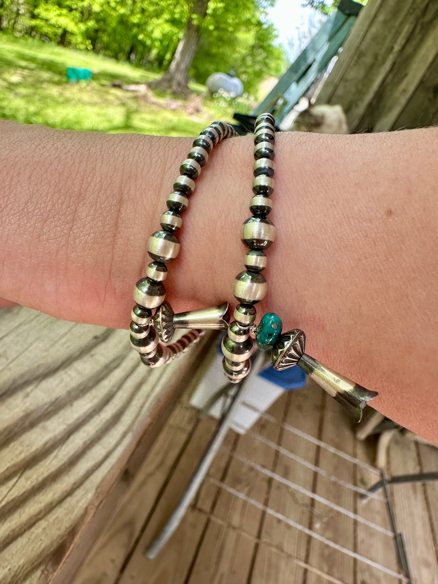 Sterling Silver Turquoise Blossom Bracelets Stretchy