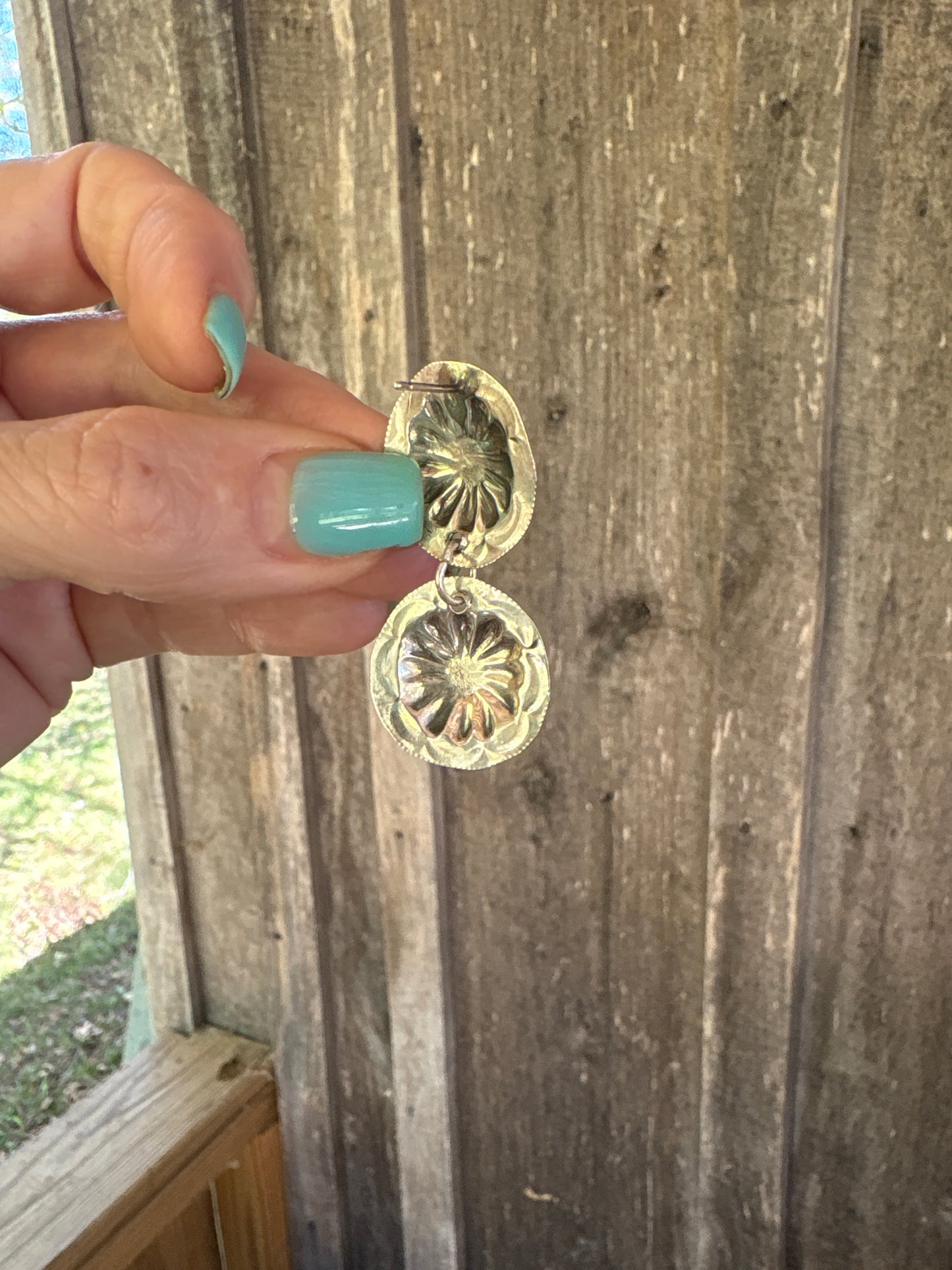 Navajo Concho Sterling Silver Turquoise Dangle Earrings