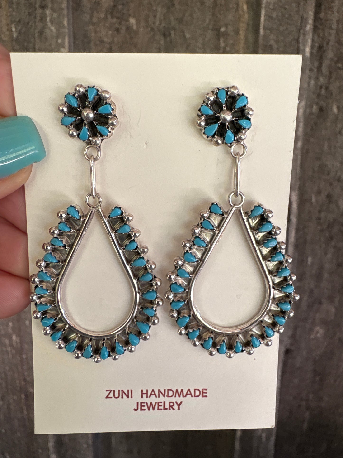 Navajo Sterling Silver Cluster Teardrop Post Earrings