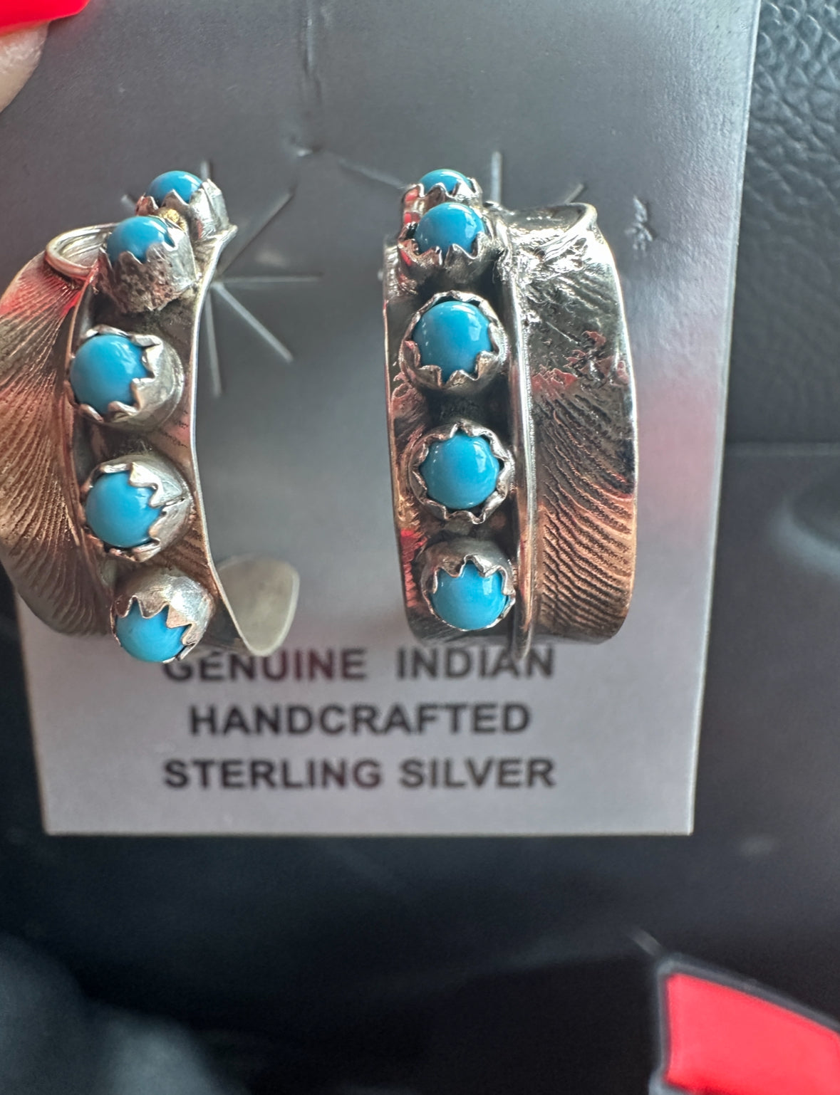 Small Turquoise Sterling feather hoop Navajo made