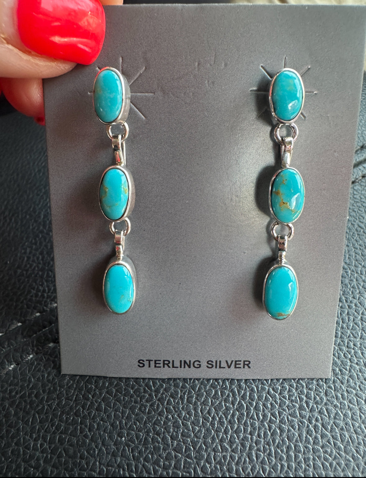 Shirley Henry Navajo made 3 turquoise stone earrings