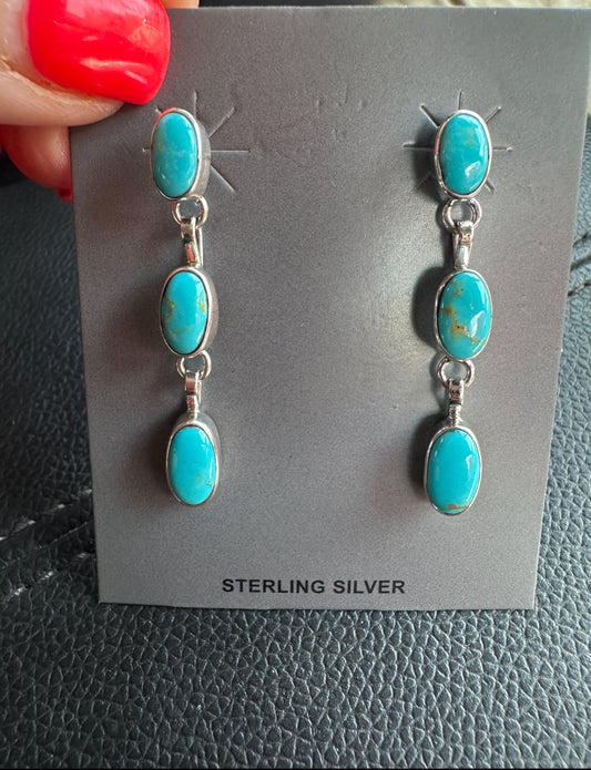 Shirley Henry Navajo made 3 turquoise stone earrings