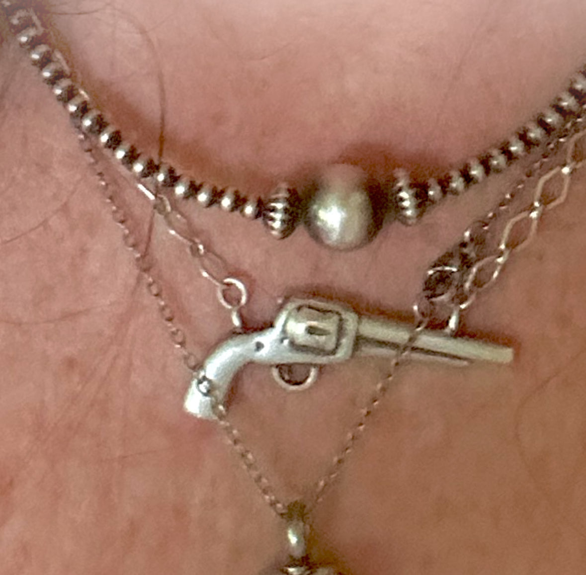 Solid sterling silver revolver-gun necklace