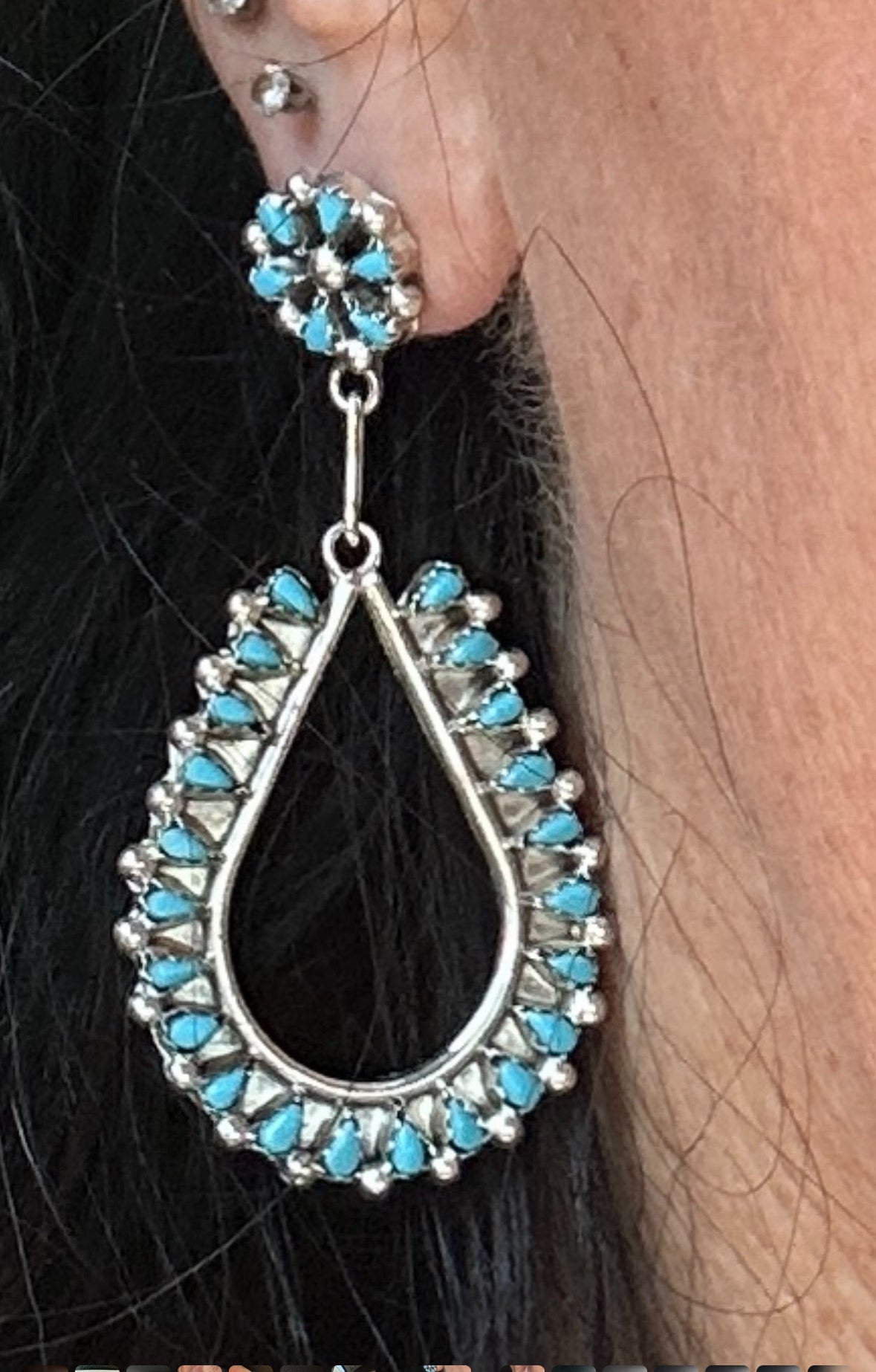 Navajo Sterling Silver Cluster Teardrop Post Earrings