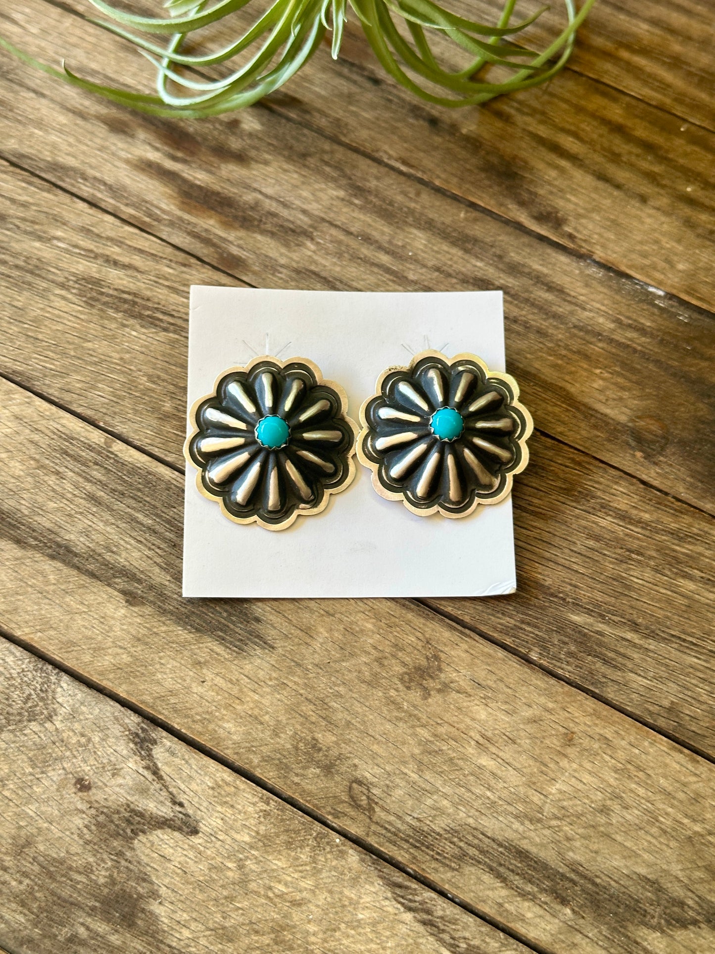 Large Concho stud earrings -Turquoise & Sterling Silver Earrings