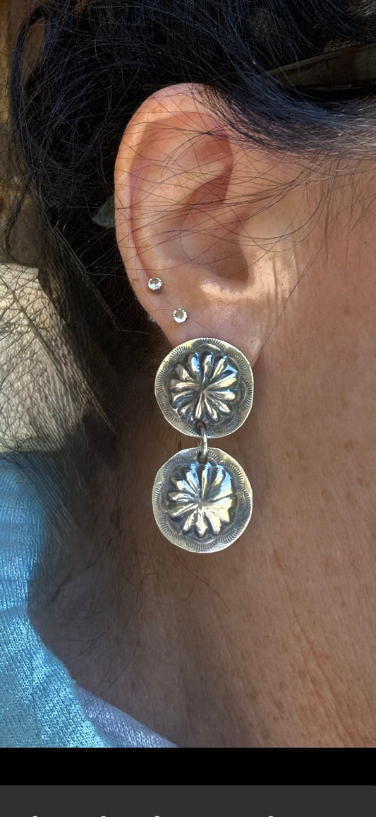 Concho Style Dangle Earrings  Sterling Silver