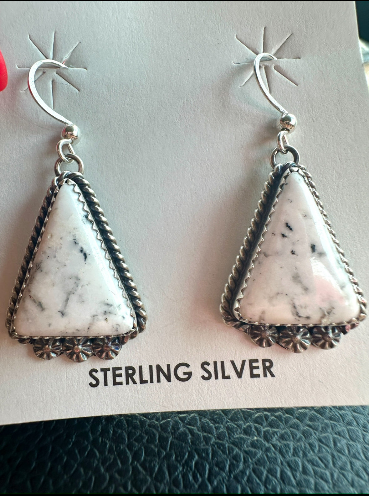 Lovely triangular white buffalo dangle earrings