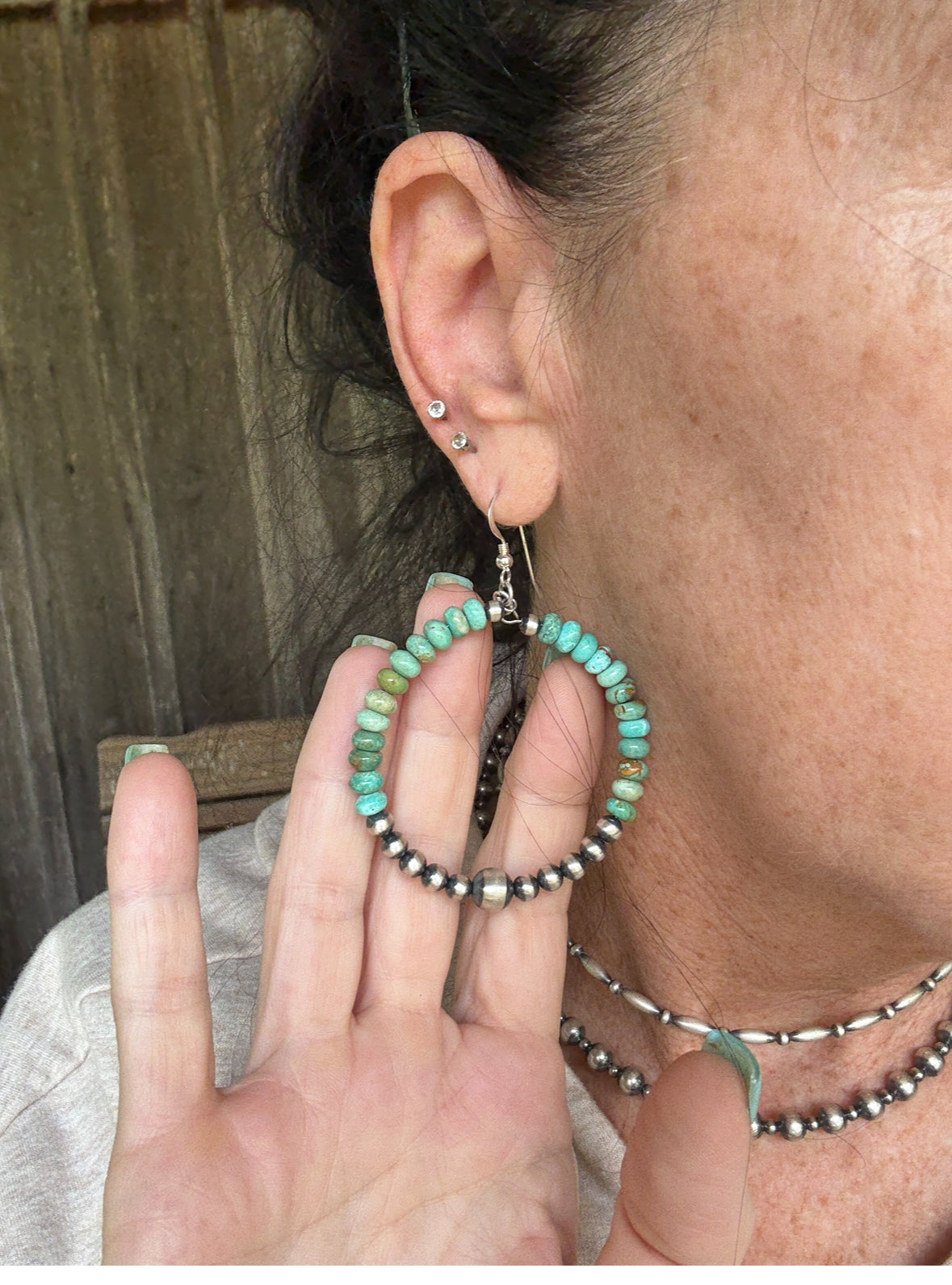 Sonoran Gold Hoops - 2 Inch Round with Sterling Silver and Pearl Accents