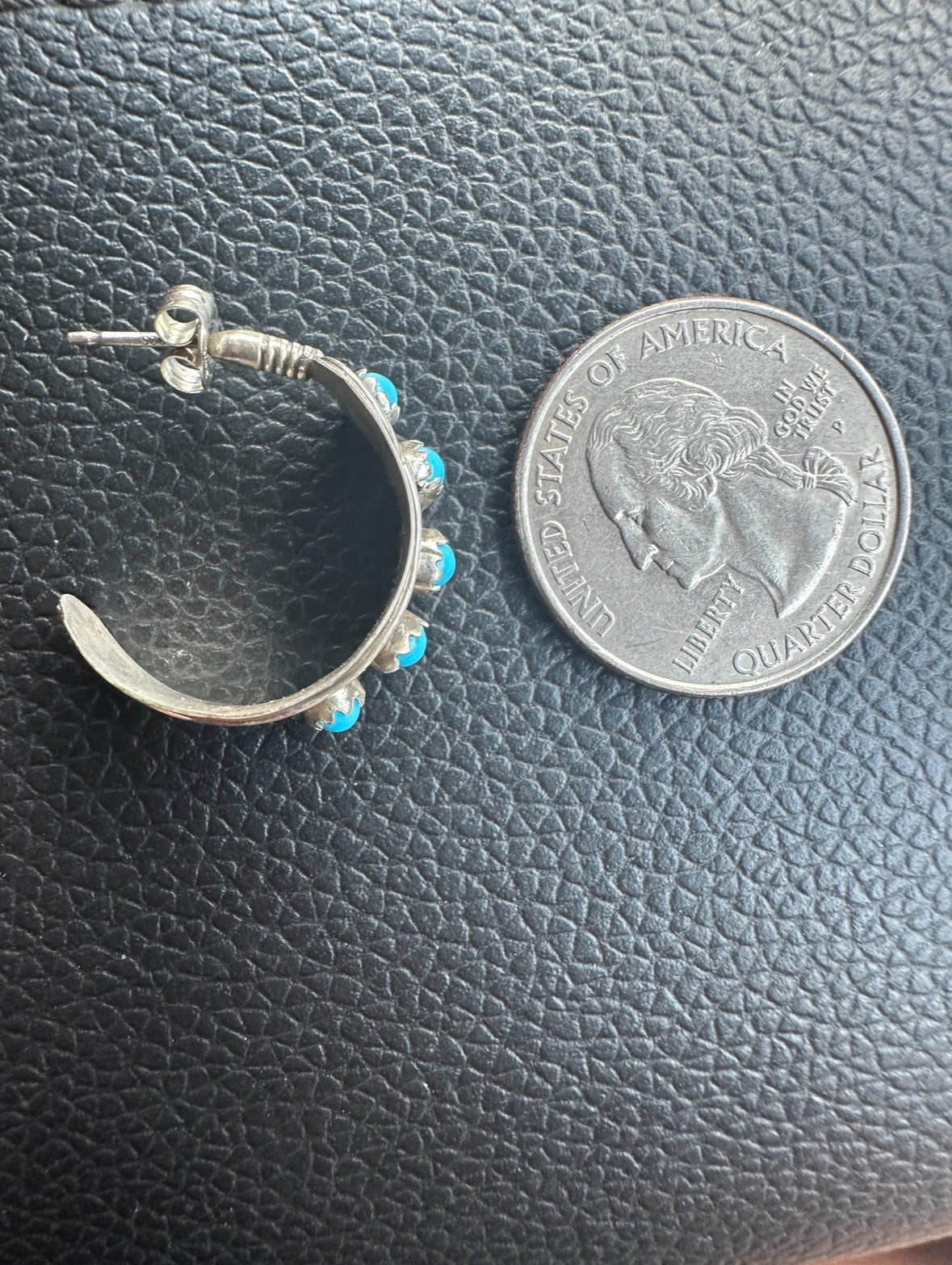 Small Turquoise Sterling feather hoop Navajo made