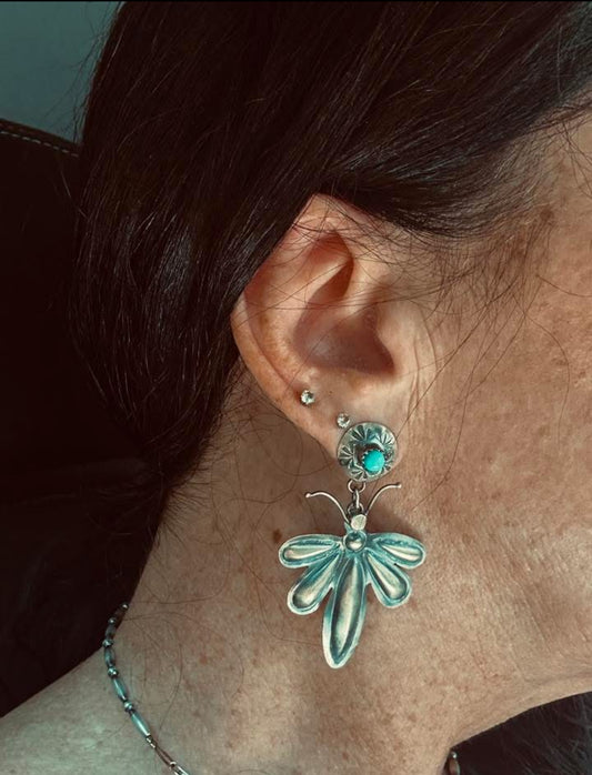 Dragon fly drop silver turquoise dangles