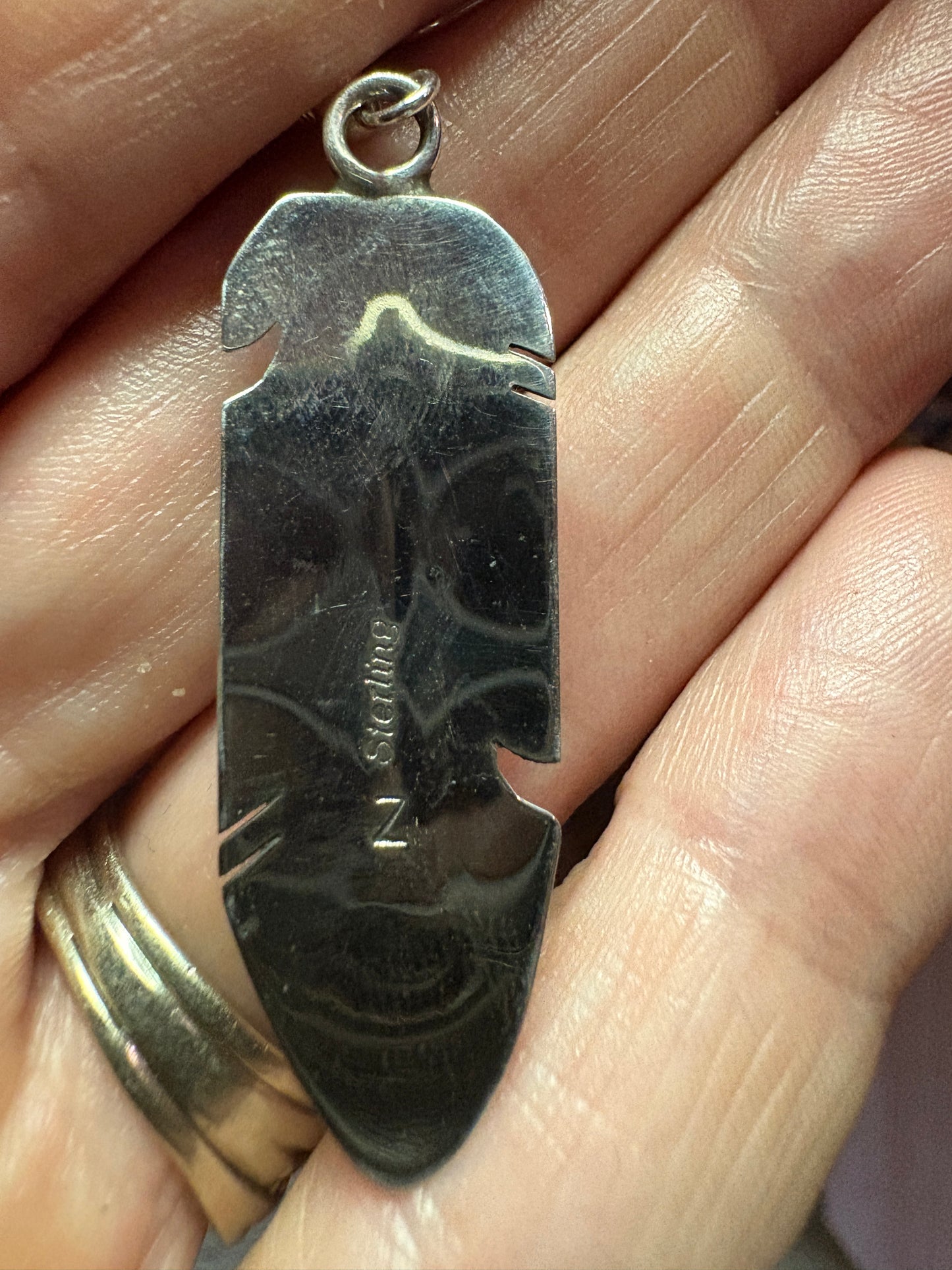 Feather Turquoise Inlay Earrings Navajo made