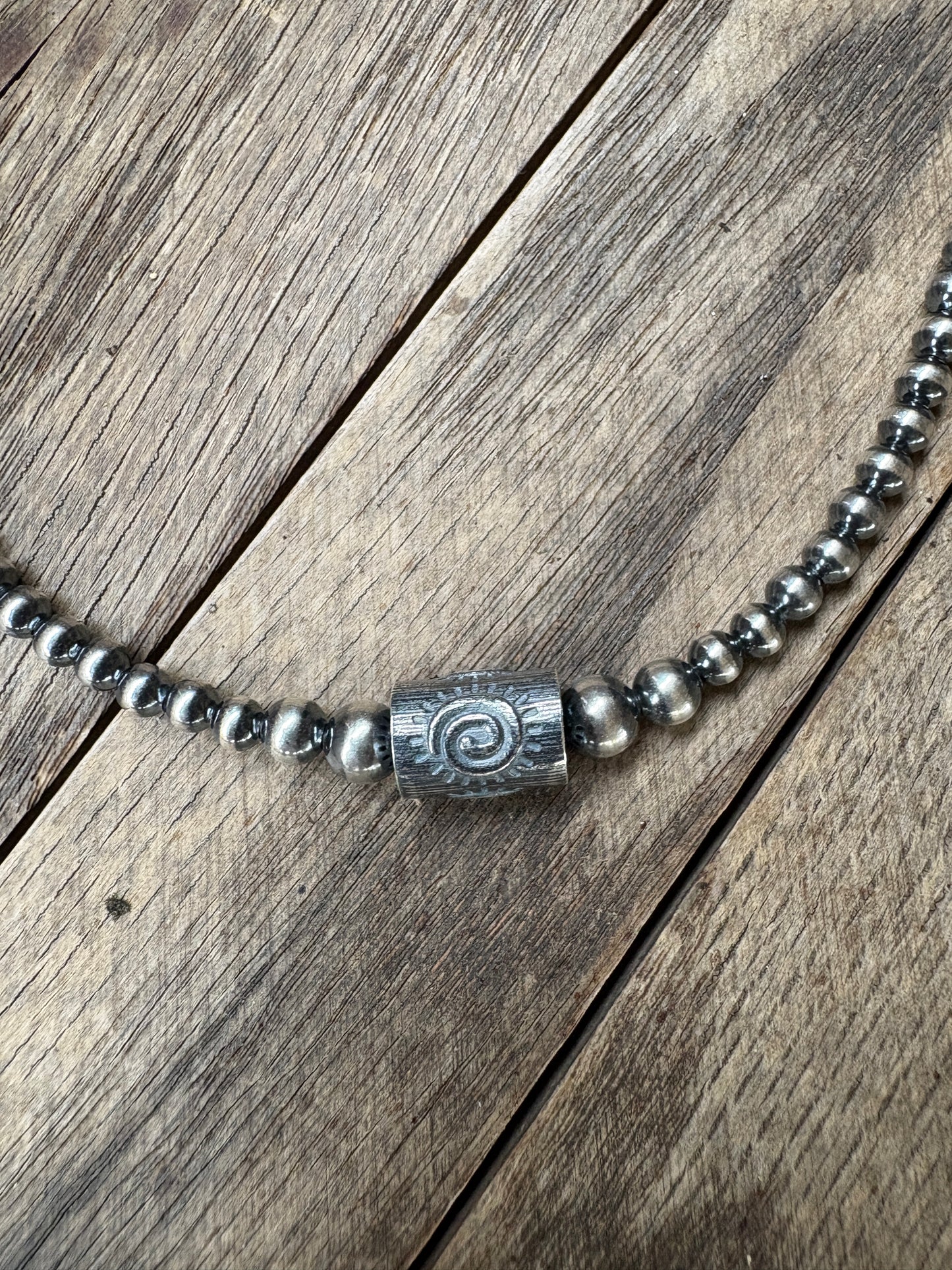 Silver Pearl Barrel Bead Necklacce 4/5/6 MM