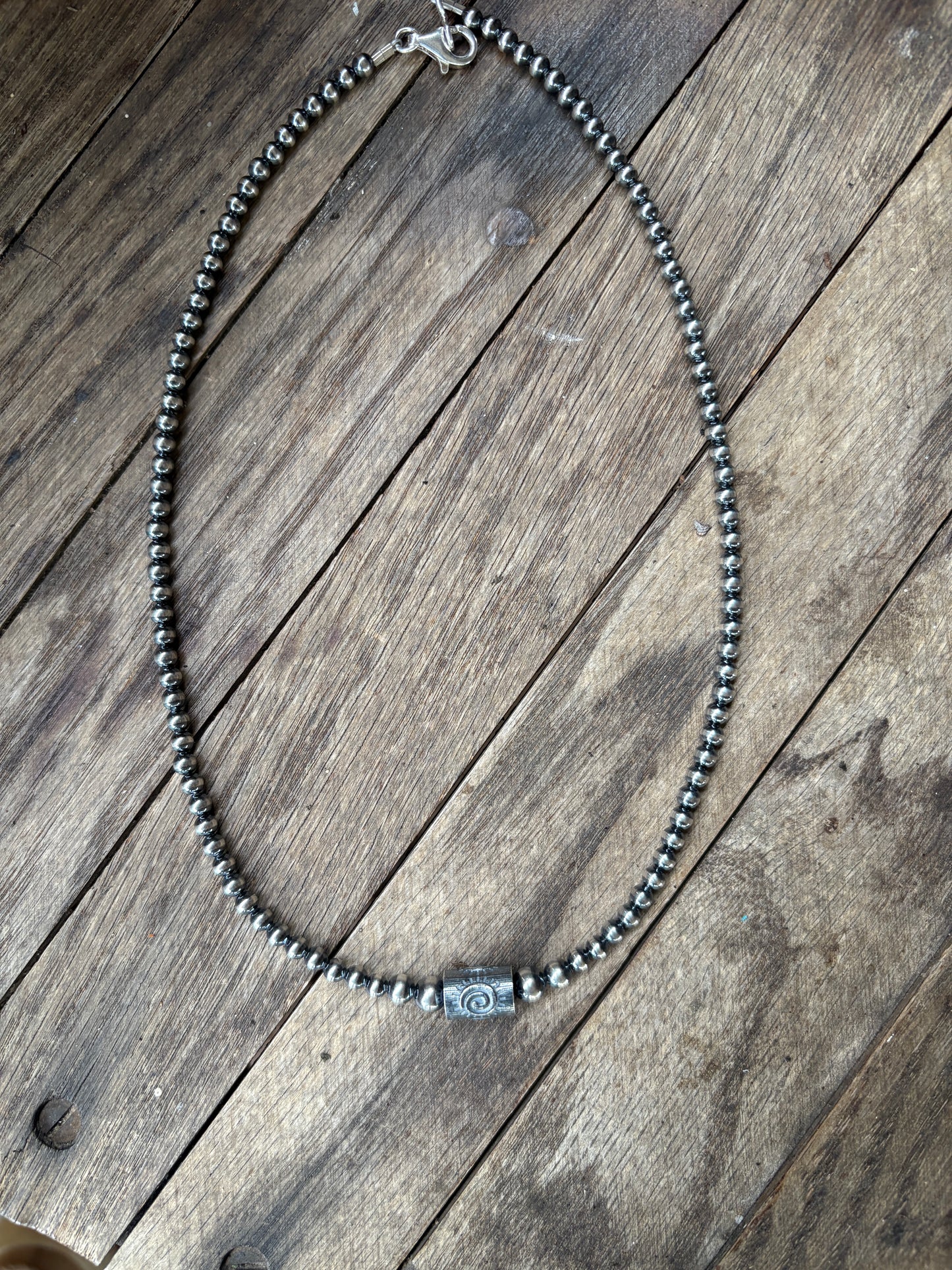 Silver Pearl Barrel Bead Necklacce 4/5/6 MM