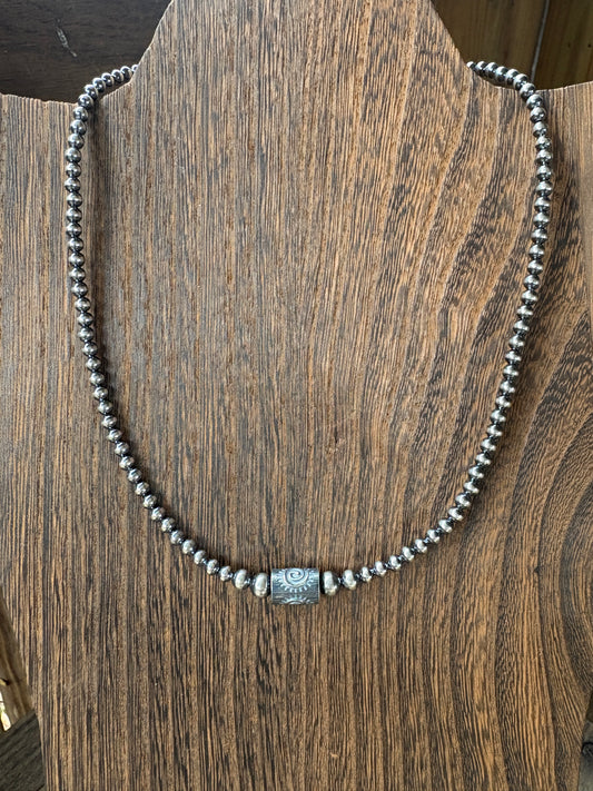 Silver Pearl Barrel Bead Necklacce 4/5/6 MM