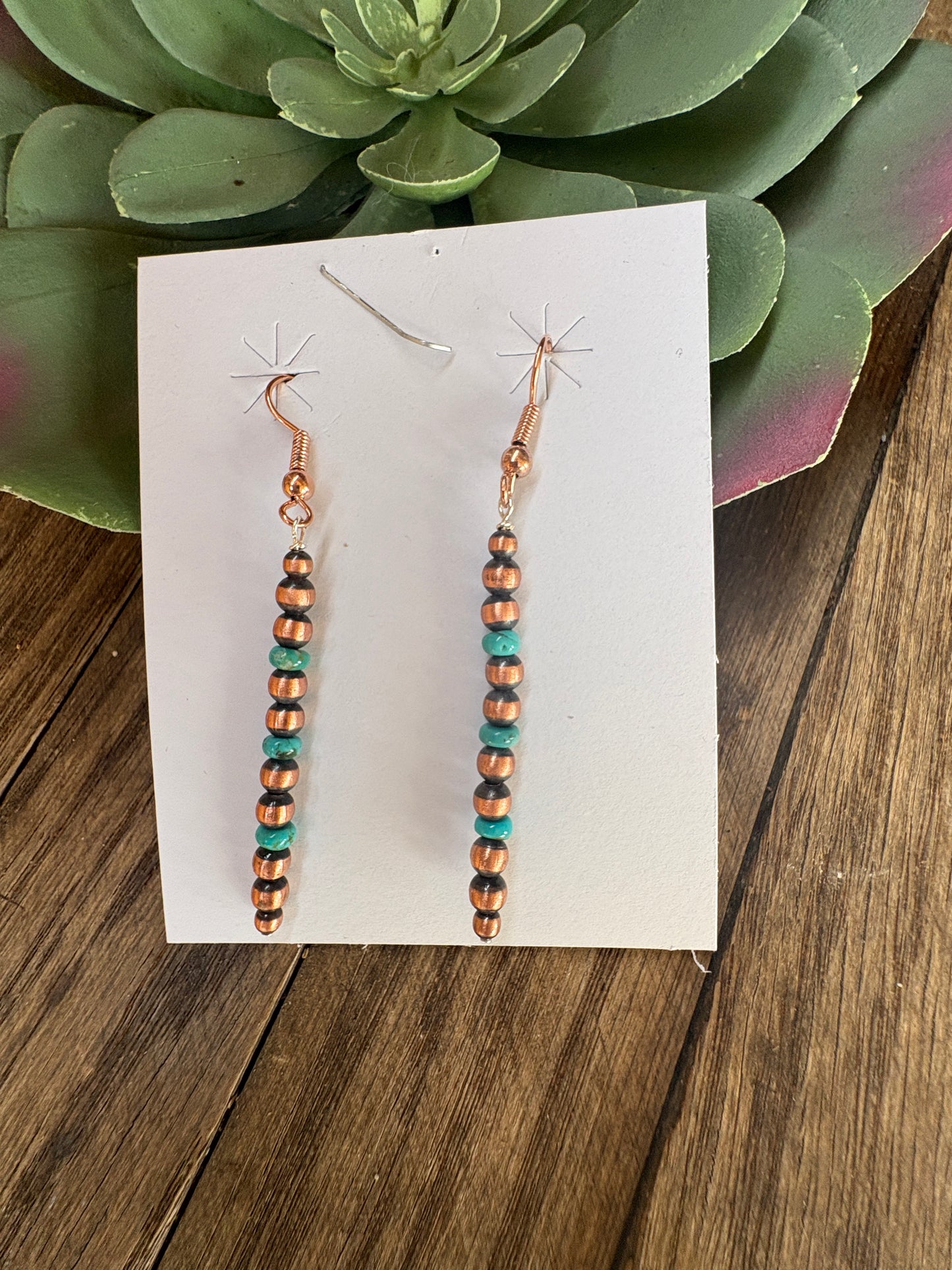 Copper Dangle Earrings with Turquoise Stones