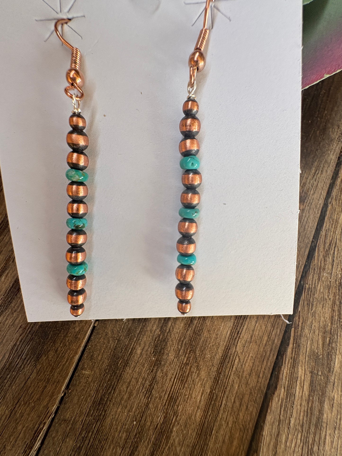 Copper Dangle Earrings with Turquoise Stones
