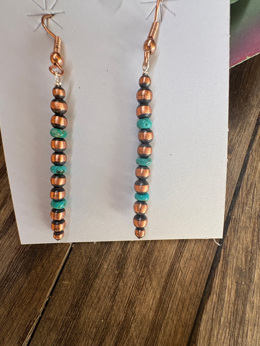 Copper Dangle Earrings with Turquoise Stones