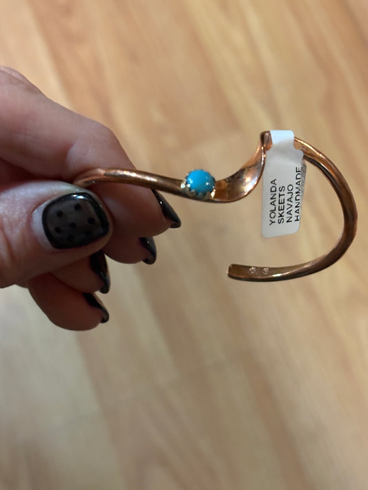 Navajo made copper turquoise wave cuff