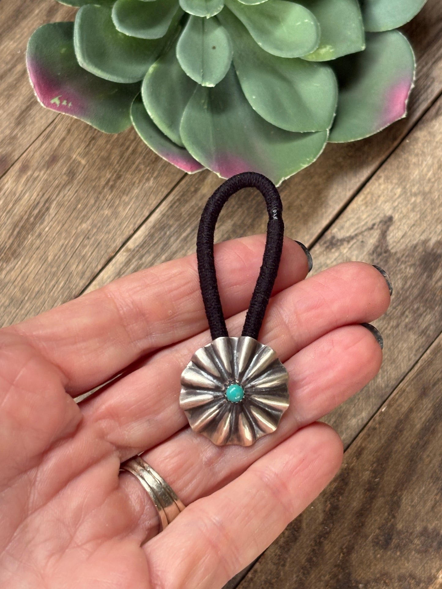 Authentic Conch Sterling Silver & Turquoise hair tie