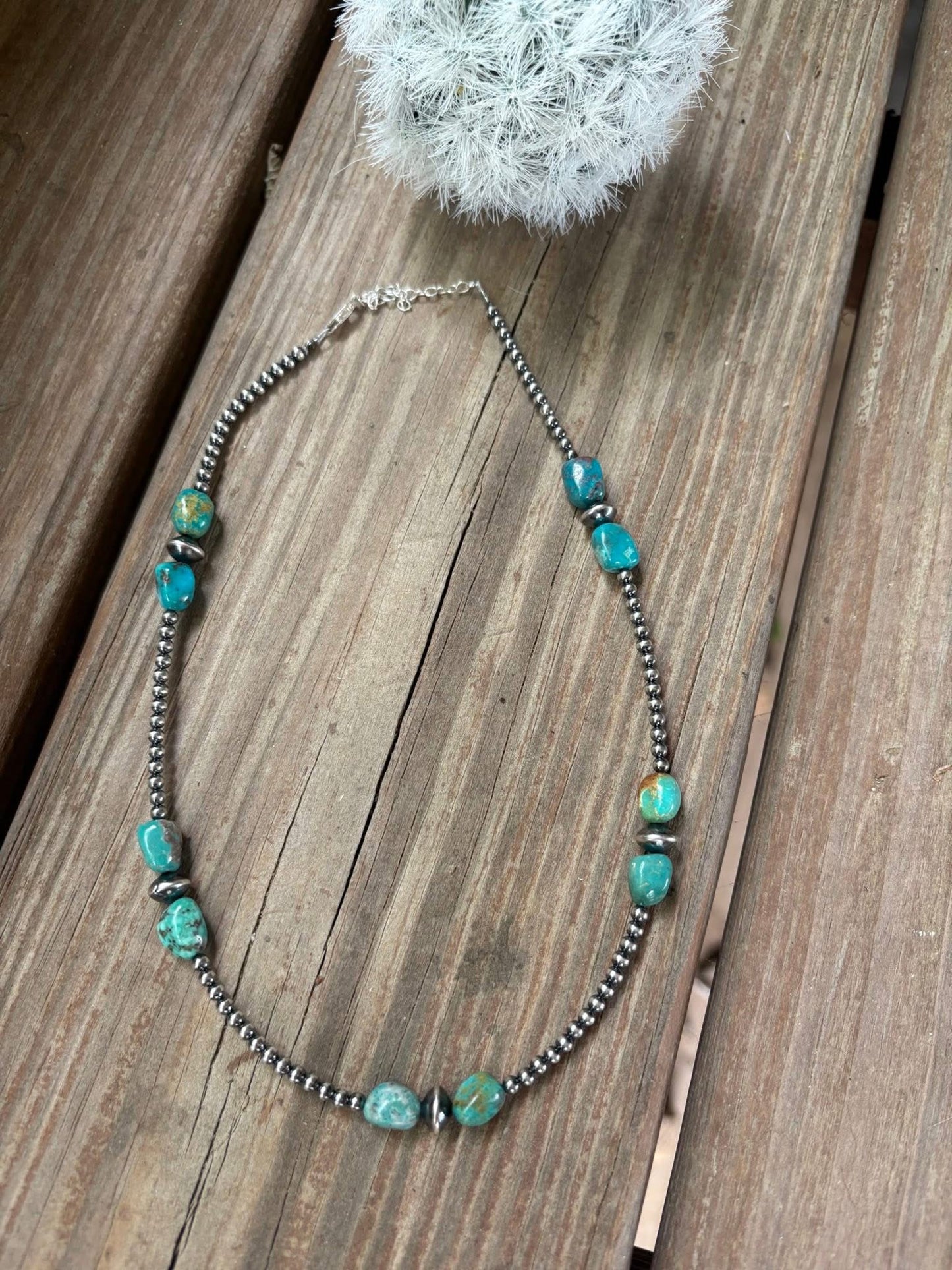15-Inch Blue-green Turquoise Necklace with 4mm & 5 mm beads with Rowels discontinued