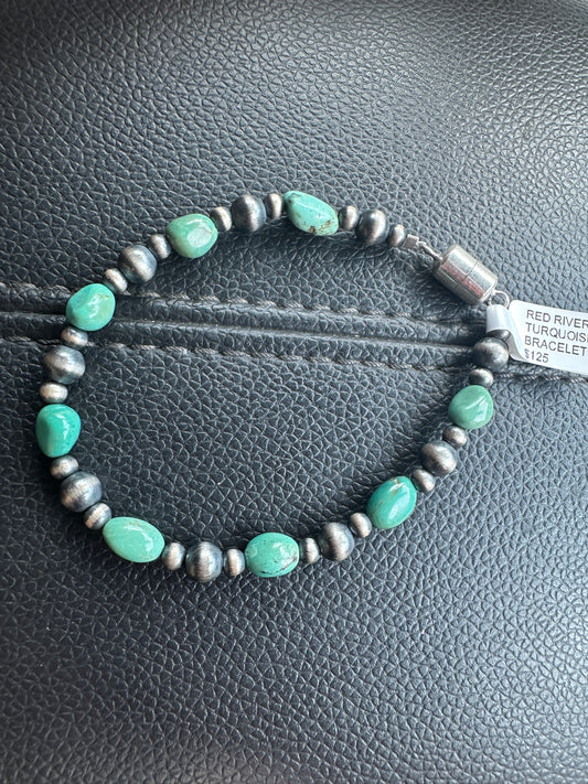 Red River turquoise and sterling pearl bracelet
