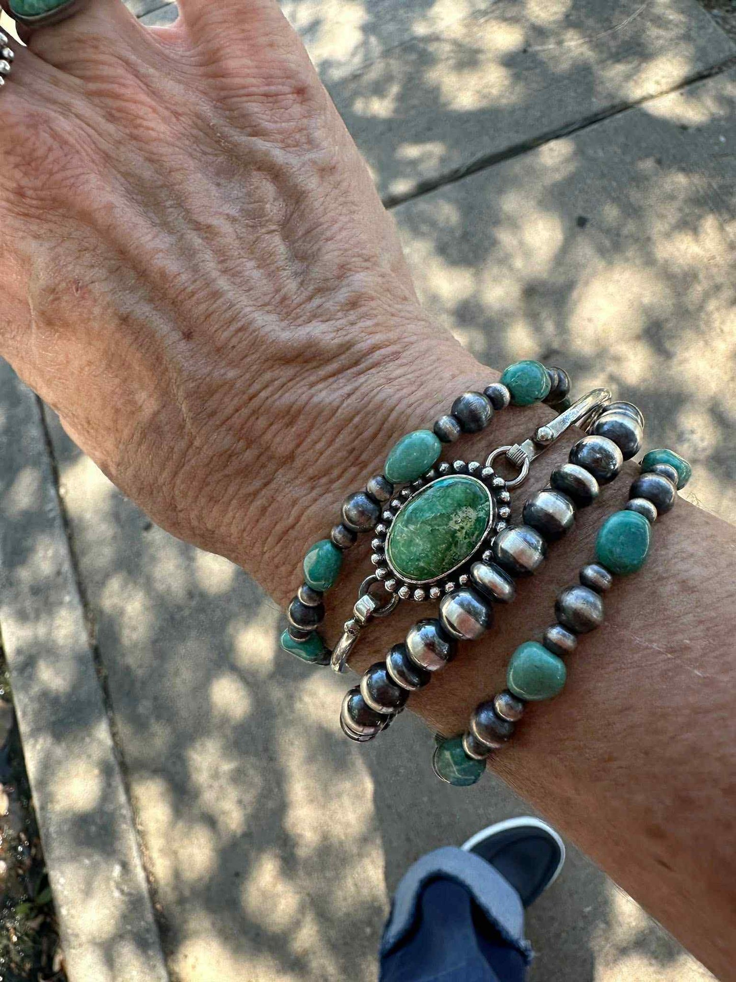Red River turquoise and sterling pearl bracelet