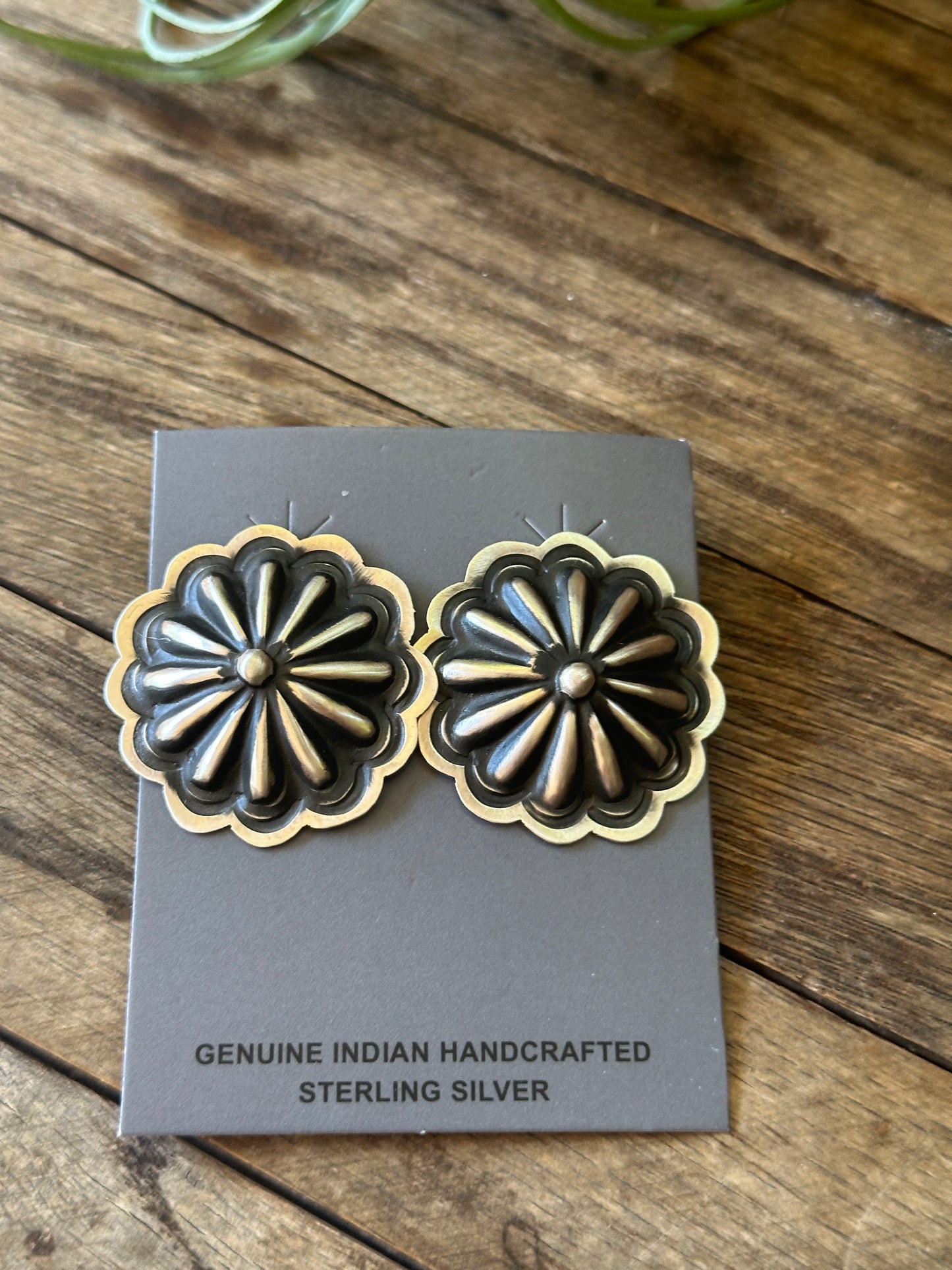 Native made Concho—sterling silver earrings