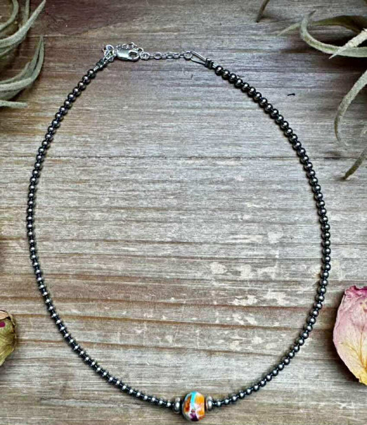 14-Inch Sterling Silver Pearl & Mojave Bead Choker