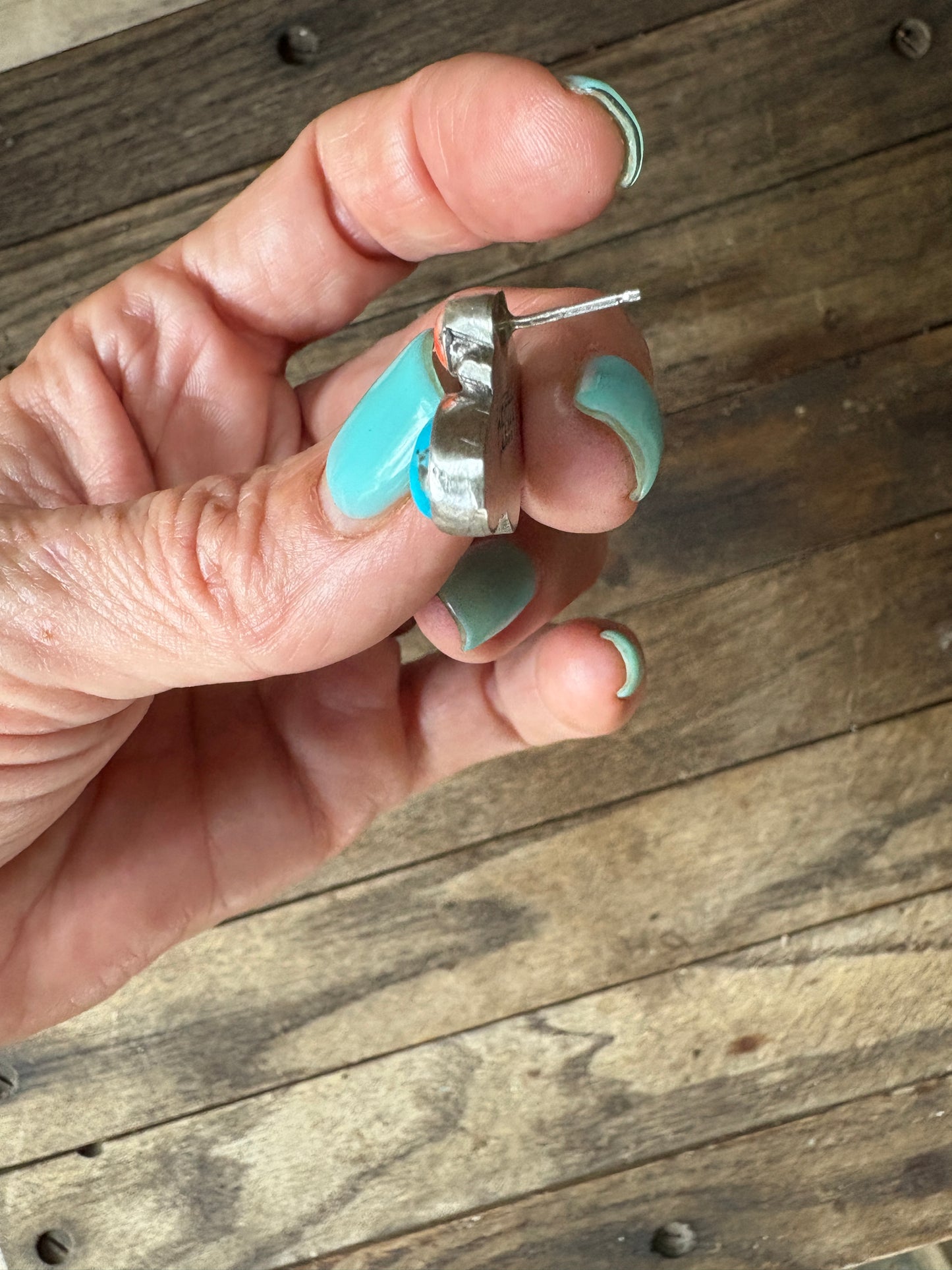 Stud Earrings – Orange Spiny & Turquoise (Stamped Marcella James)