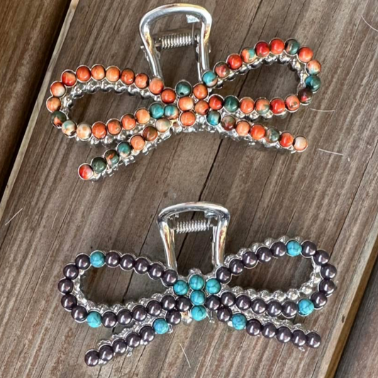 Bow Orange and Turquoise Hair clips