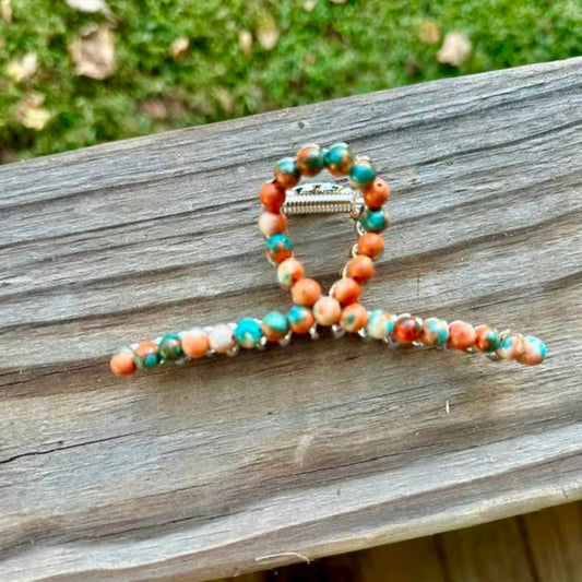 Orange and Turquoise magnesite beaded hair clip
