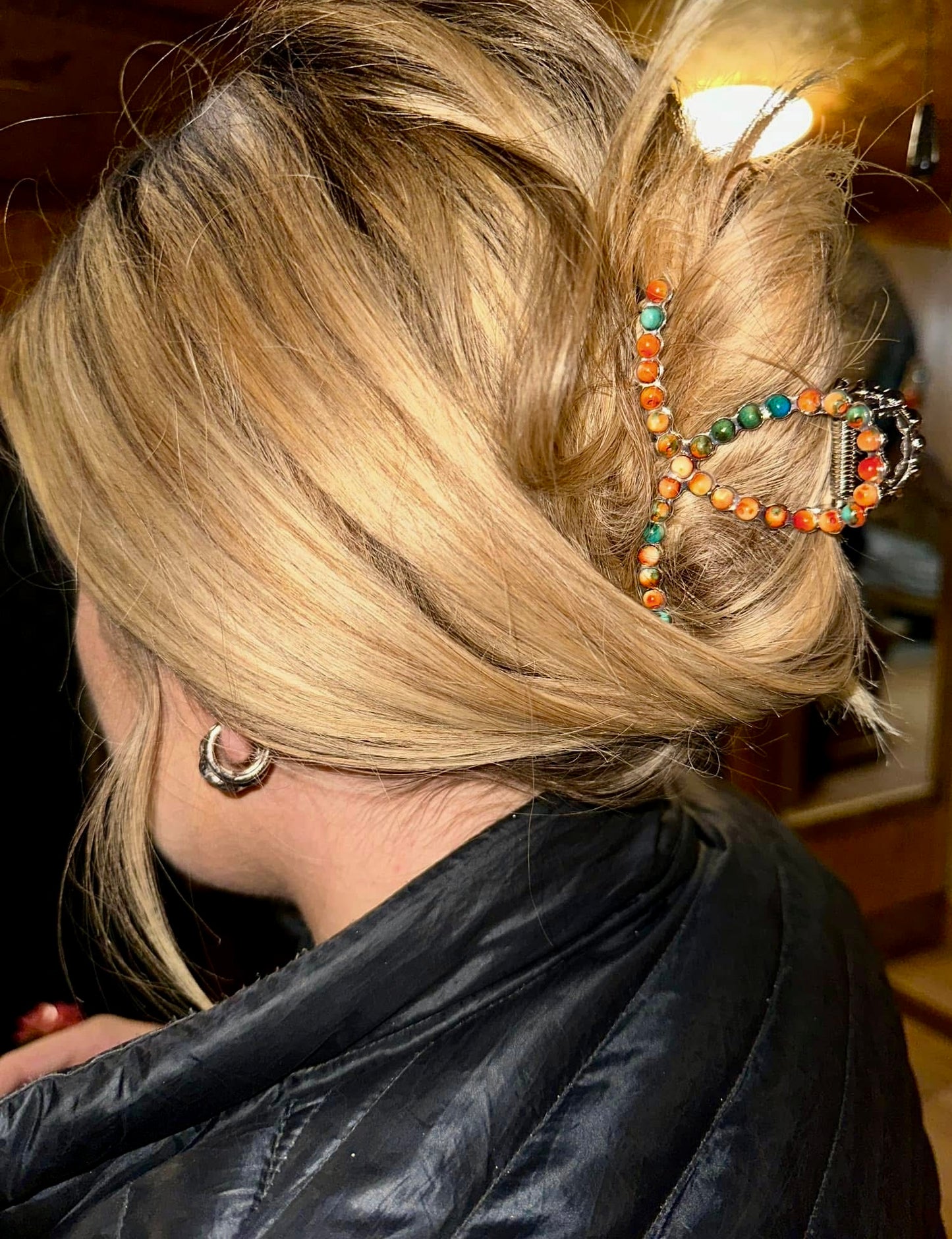 Smaller Orange and Turquoise magnesite beads Hair Clips