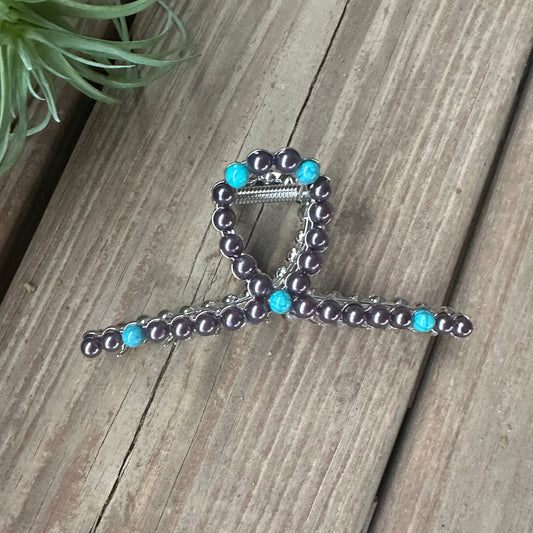 LG 5 Turquoisestone & Pearl Magnesite Beaded Hair Clip