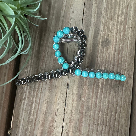 LG Two toned Turquoise & pearl (grey) magnesite beaded hair clip