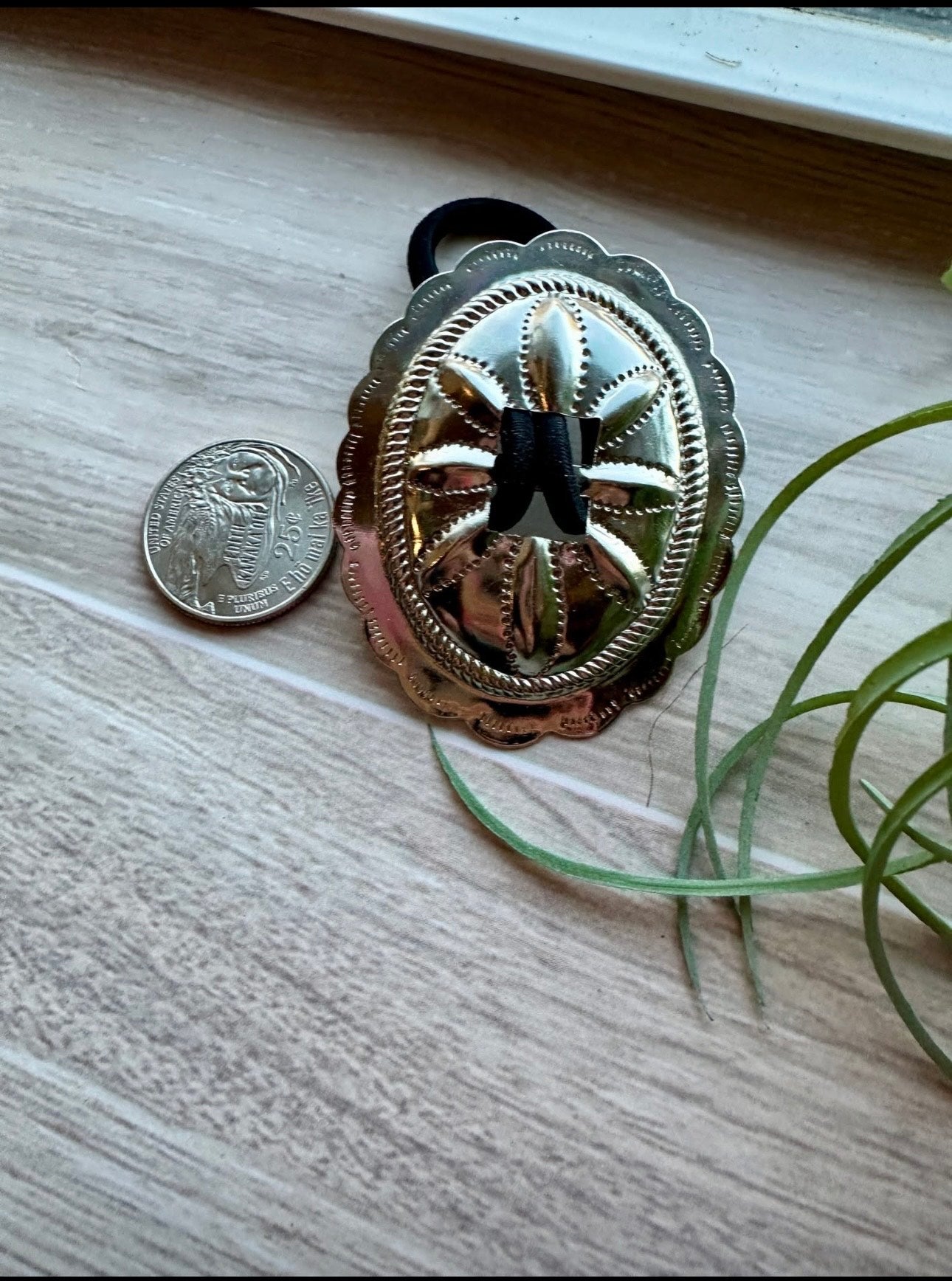 Oval Concho Hair Tie-Silver Plated