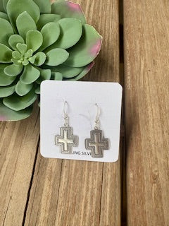 Sterling Silver Cross Dangle Earrings