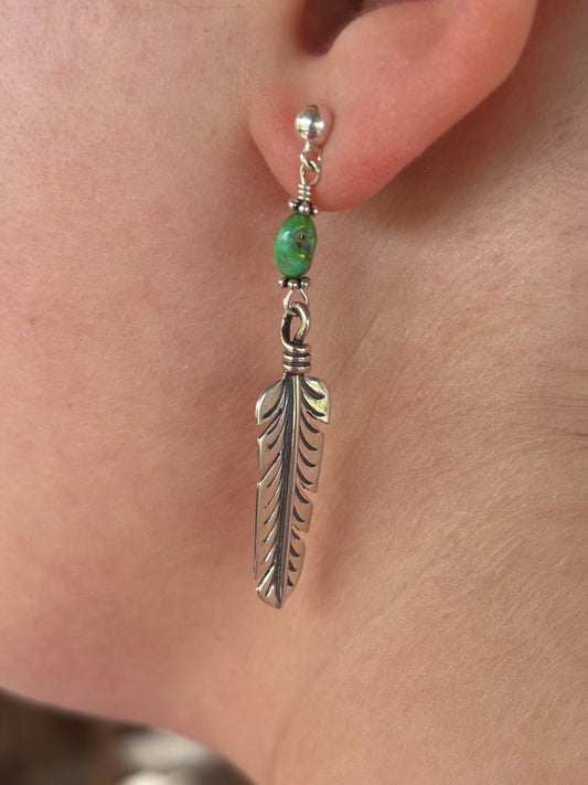 Tyrone Turquoise Small Feather Earrings