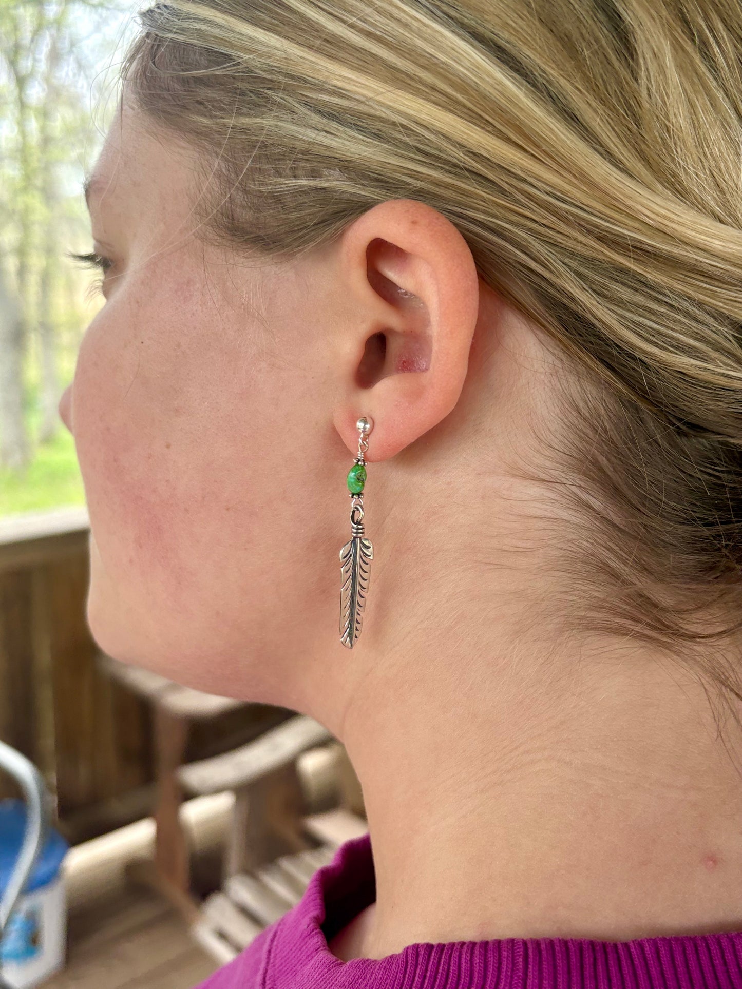 Tyrone Turquoise Small Feather Earrings
