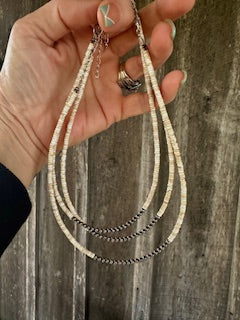 3 MM Sterling Silver Pearls on white 3 mm Authentic Magnesite Choker