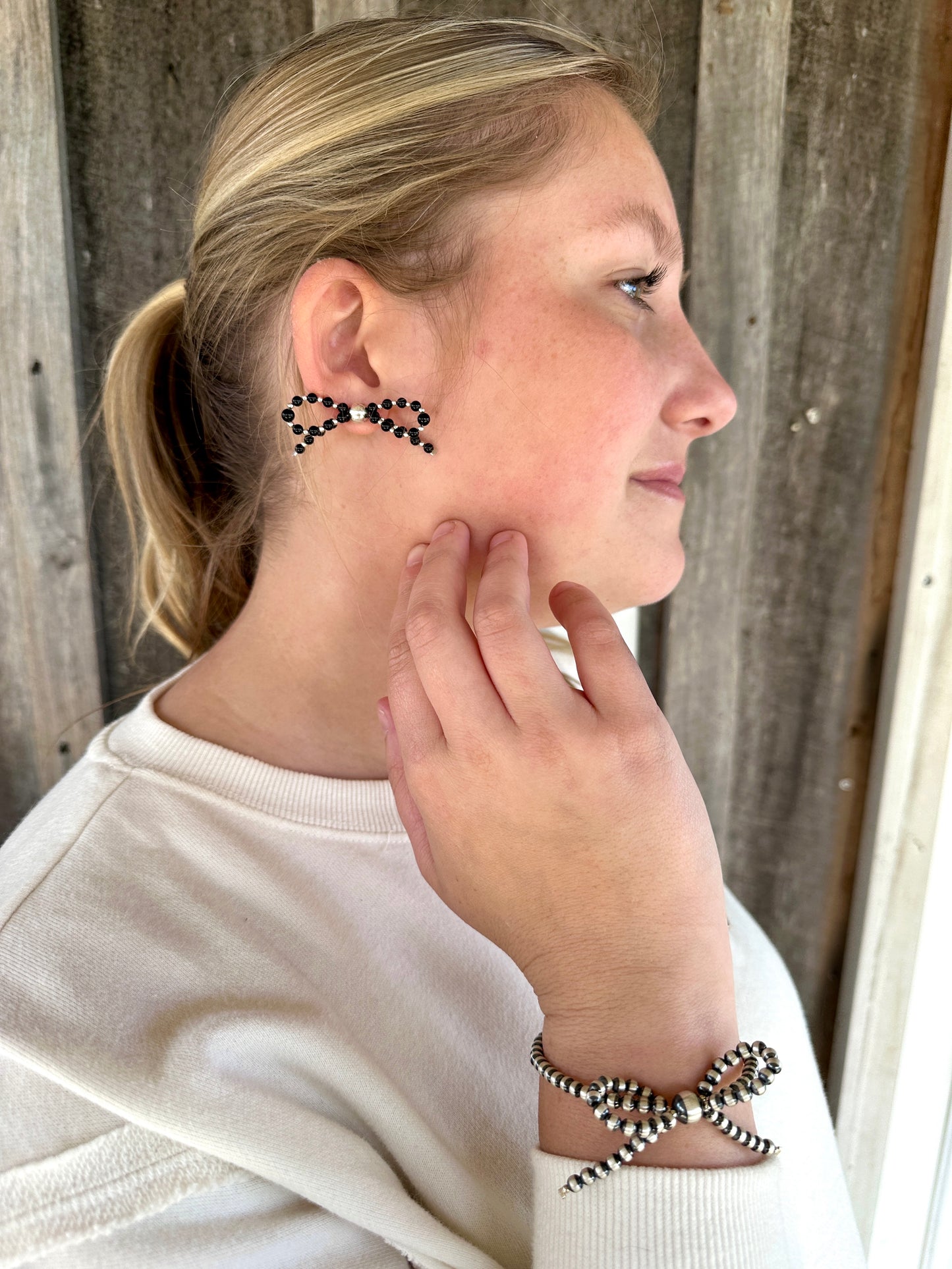 Sterling Silver Black Onyx Bow Earrings