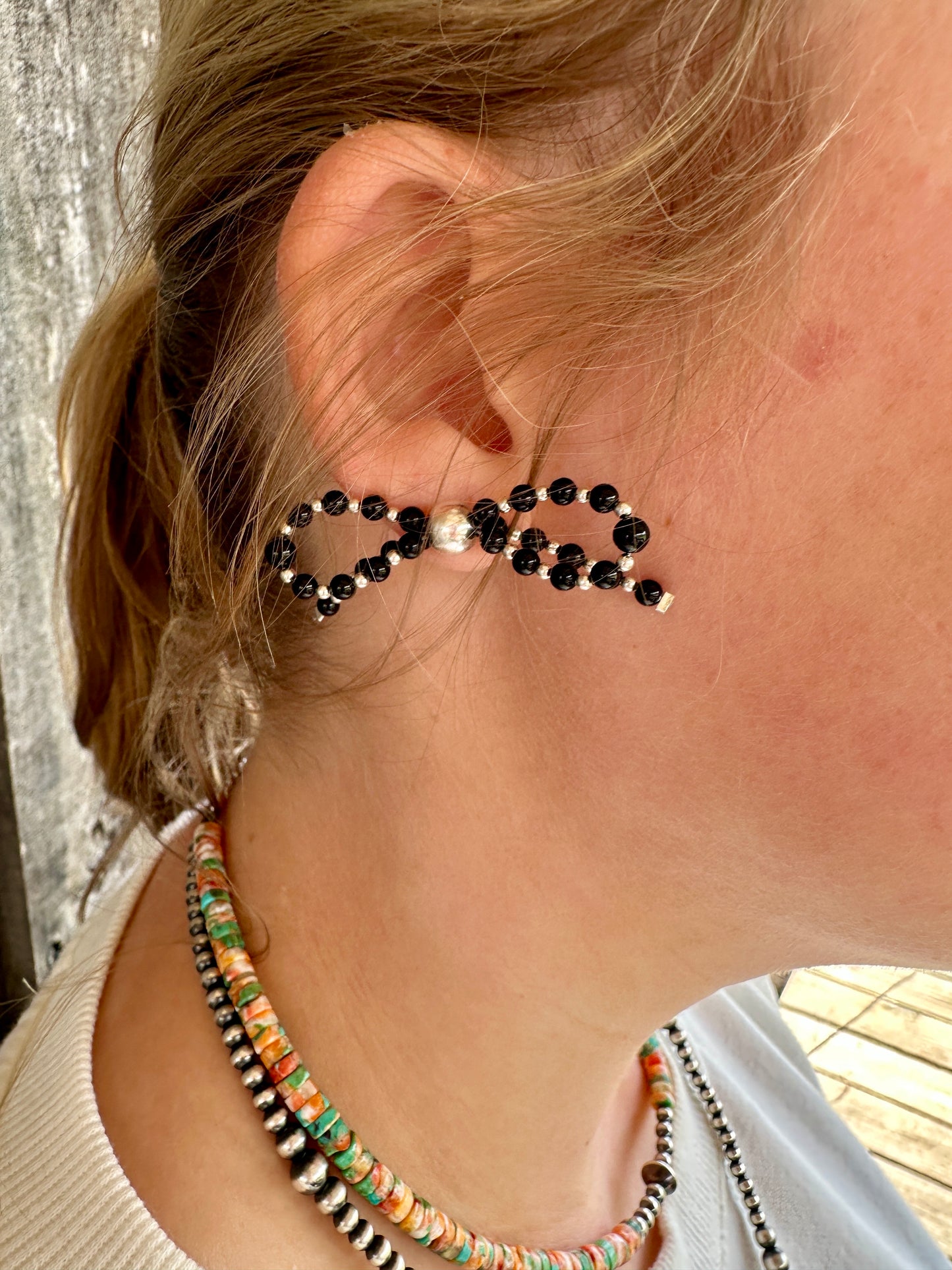 Sterling Silver Black Onyx Bow Earrings