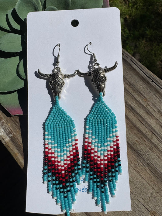Steer Head Fringe Earrings
