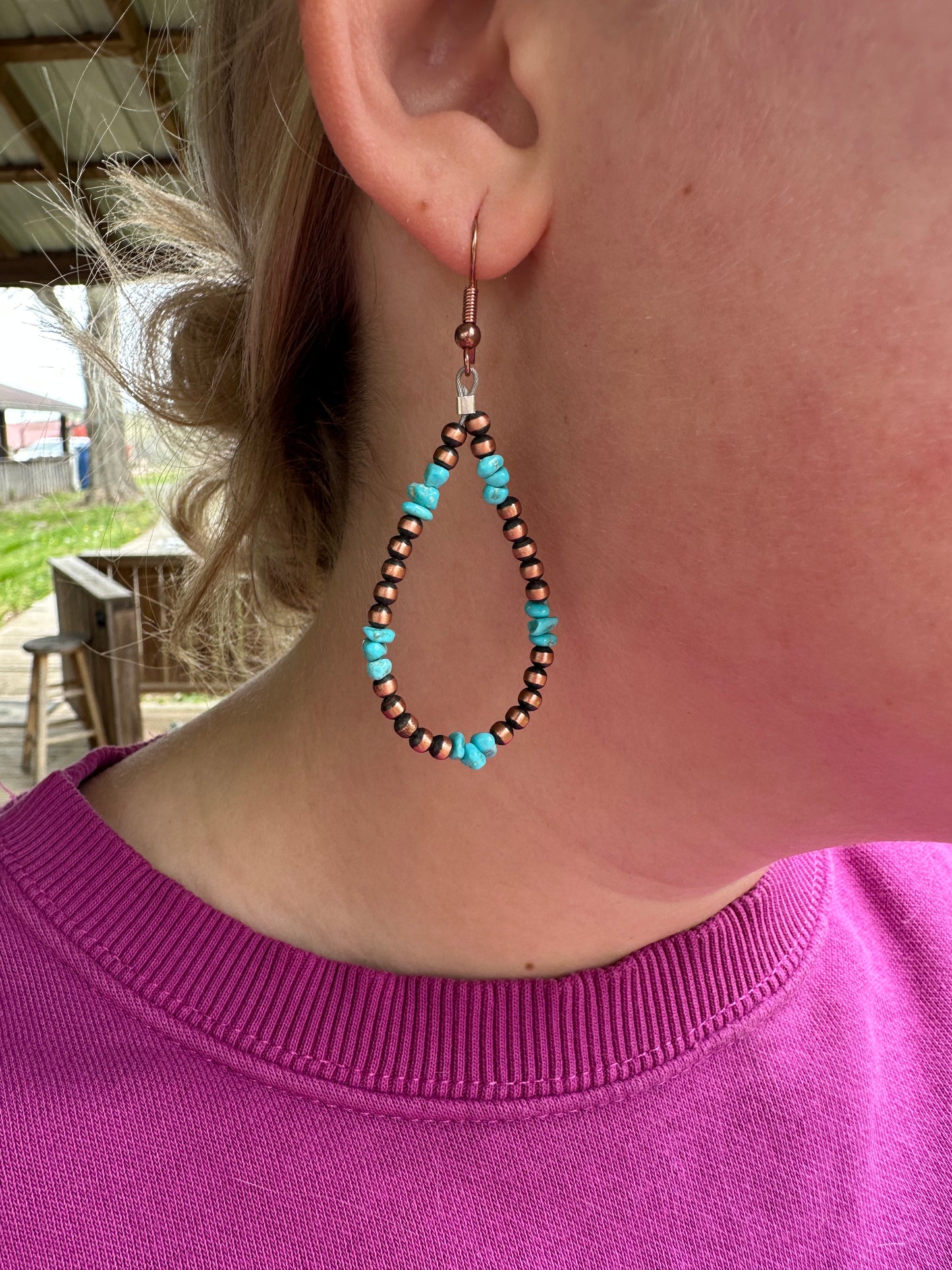 Copper and Kingman Turquoise Earrings