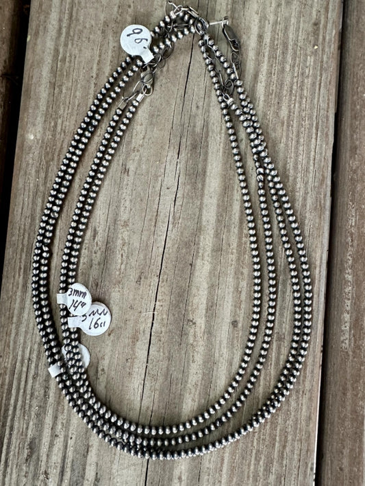 3 mm Sterling Silver Pearl 14" Necklace