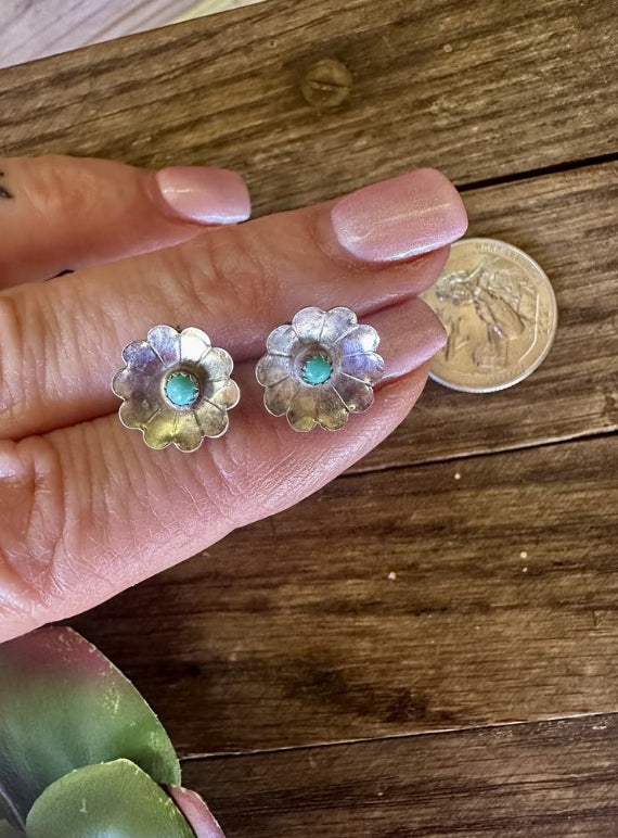 Sterling Silver Turquoise Flower Earrings