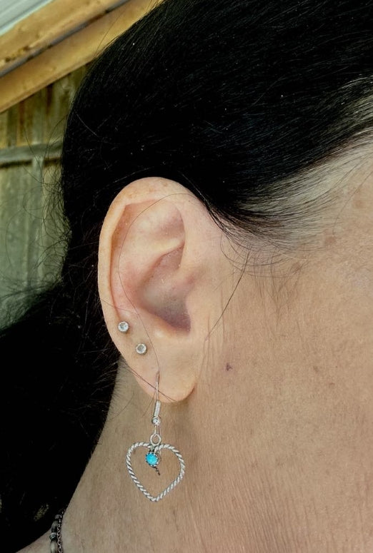 Sterling Silver and Turquoise Dangle Heart Earrings