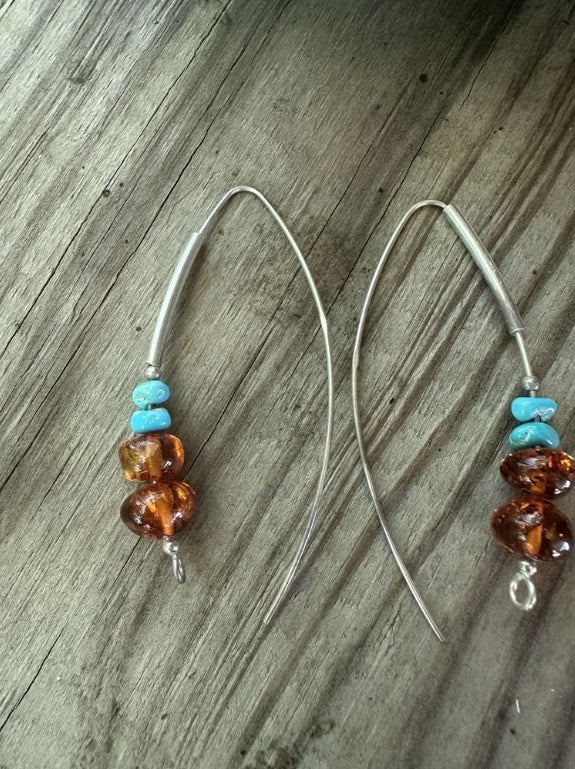 Amber Turquoise Dangle Earrings