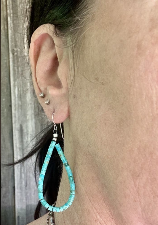 Sterling Silver Heishi Turquoise Earrings