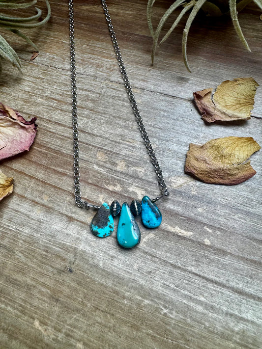 16" Blue Turquoise and Sterling Silver pearl
