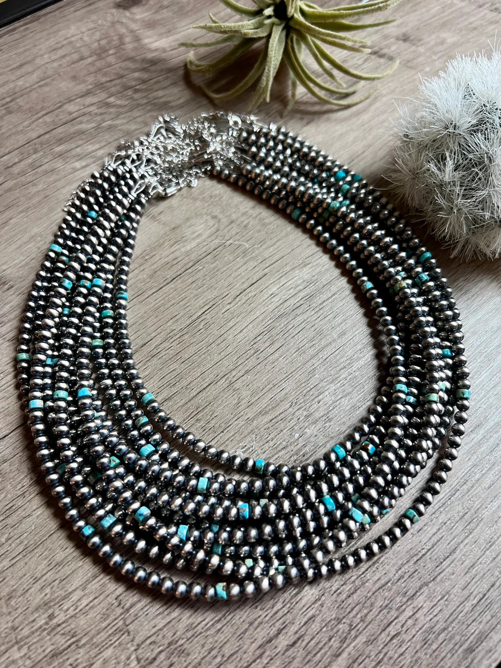 4 mm Sterling Siver Pearls and Turquoise Choker